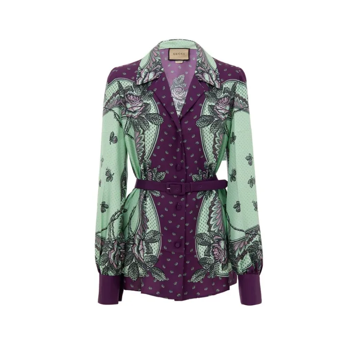 Green Silk Pattern Shirt