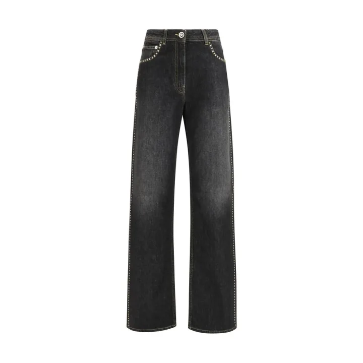 Black Cotton Straight - Leg Jeans