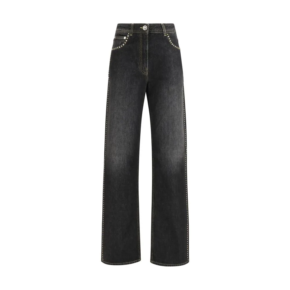 Black Cotton Straight - Leg Jeans