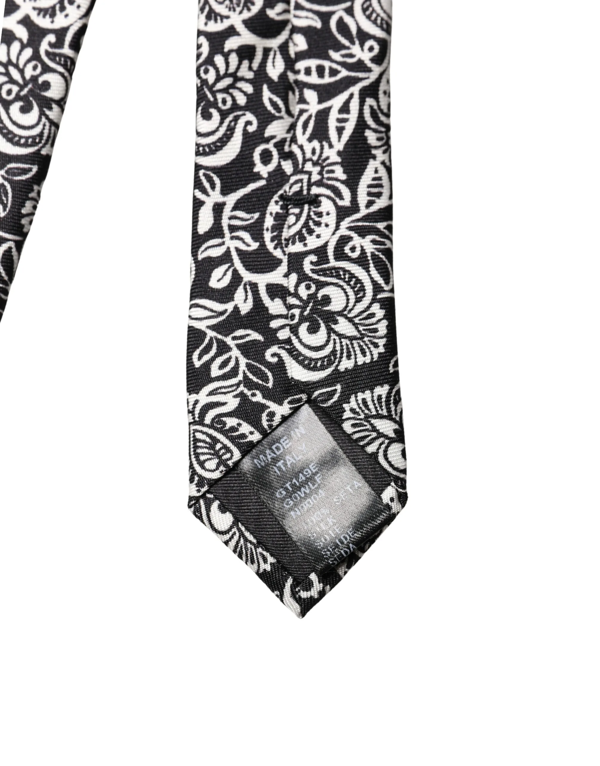 Black White Floral Fantasy Silk Adjustable Necktie Tie - Image 4