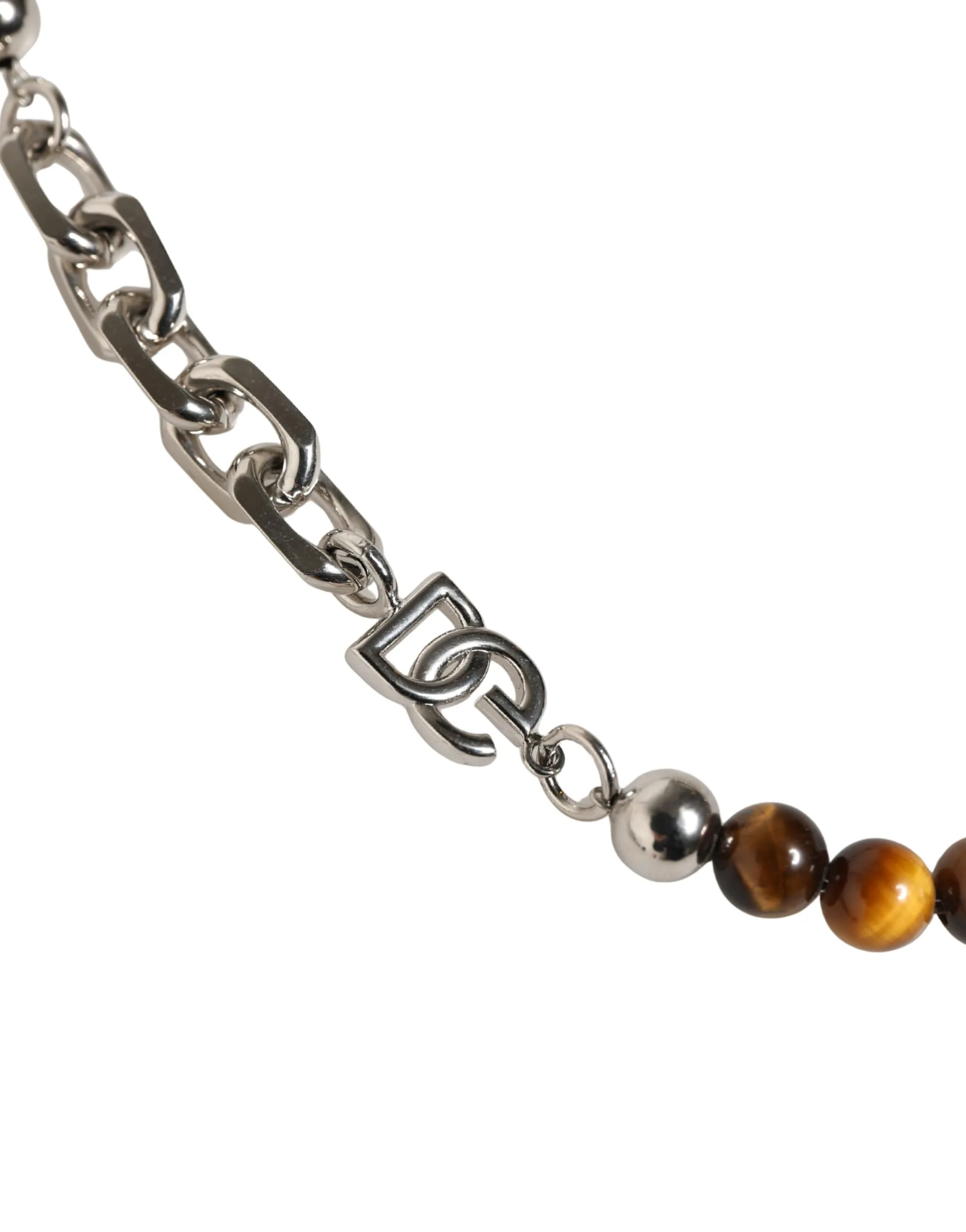 Silver Tone Brass Chain Beaded Gem DG Logo Bracelet - Image 2