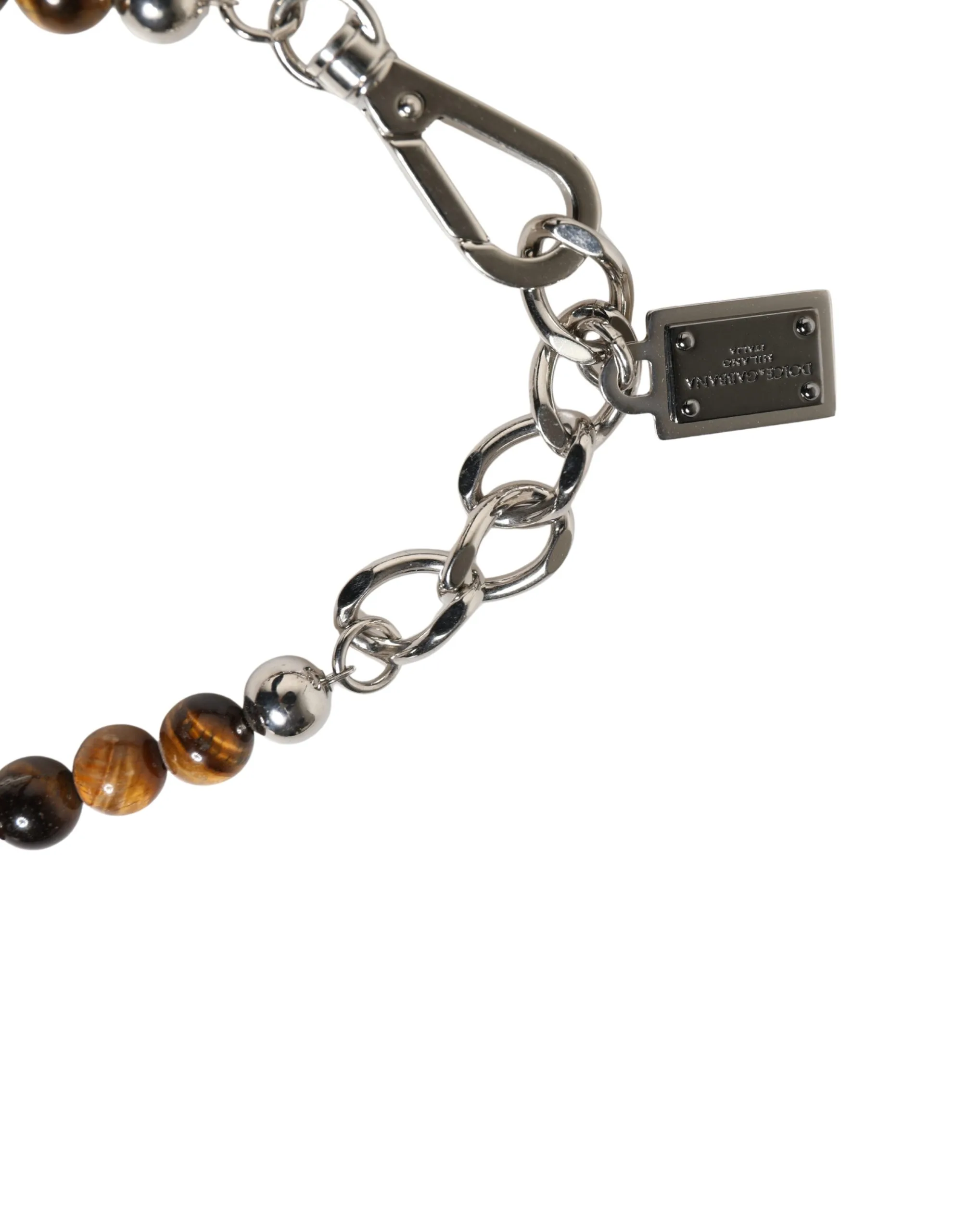 Silver Tone Brass Chain Beaded Gem DG Logo Bracelet - Image 3