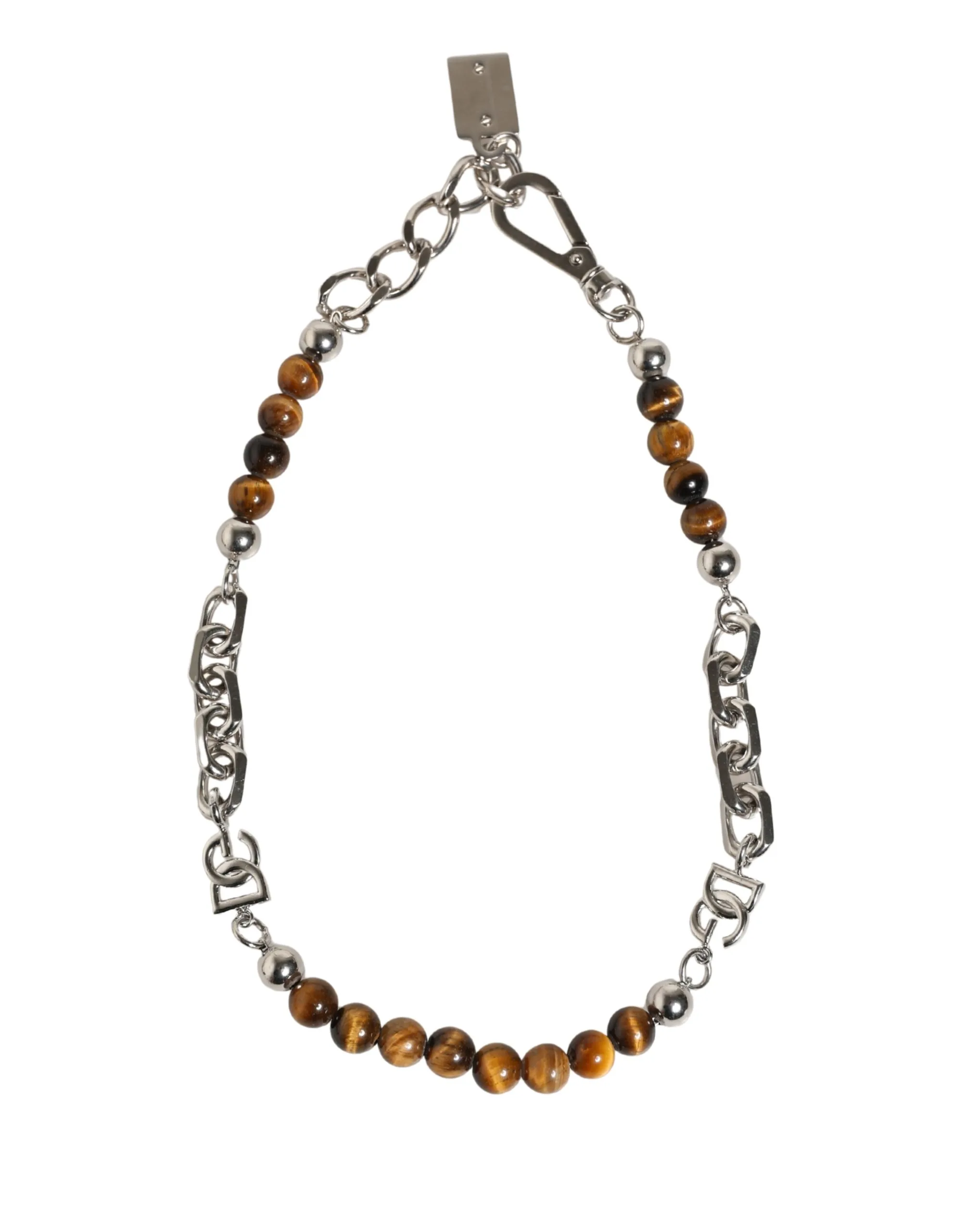 Silver Tone Brass Chain Beaded Gem DG Logo Bracelet - Image 4