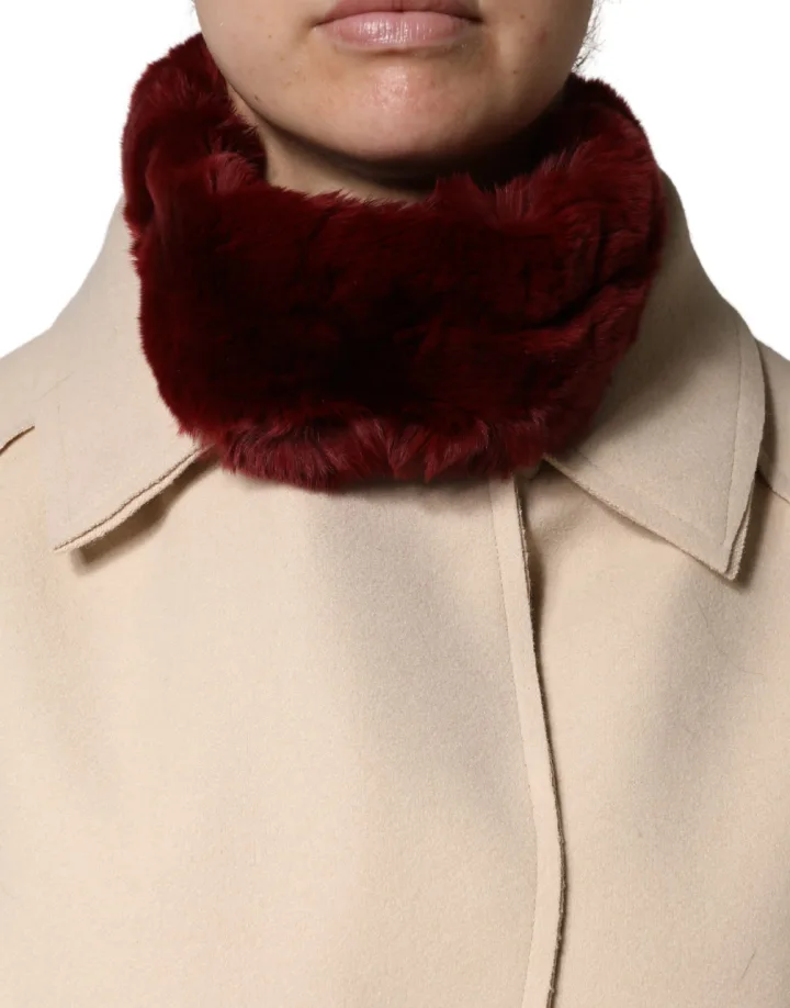 Red Lamb Fur Collar Women Neck Wrap 50cm x 8cm Scarf