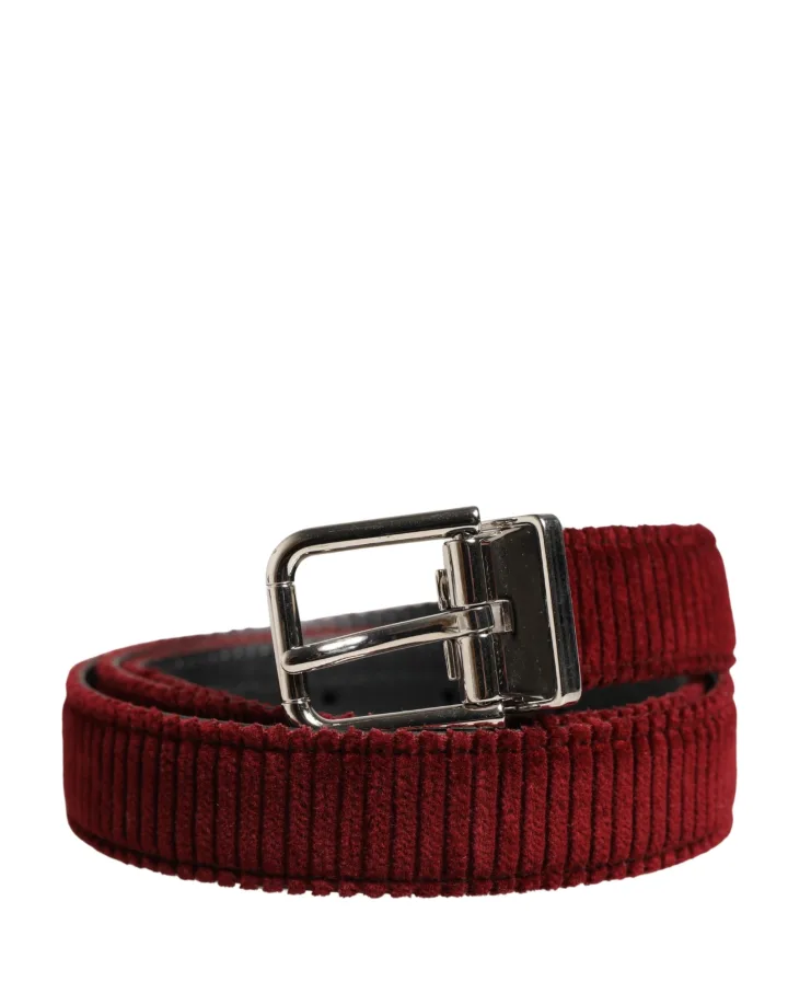 Men Red Velvet Leather Metal Buckle Belt