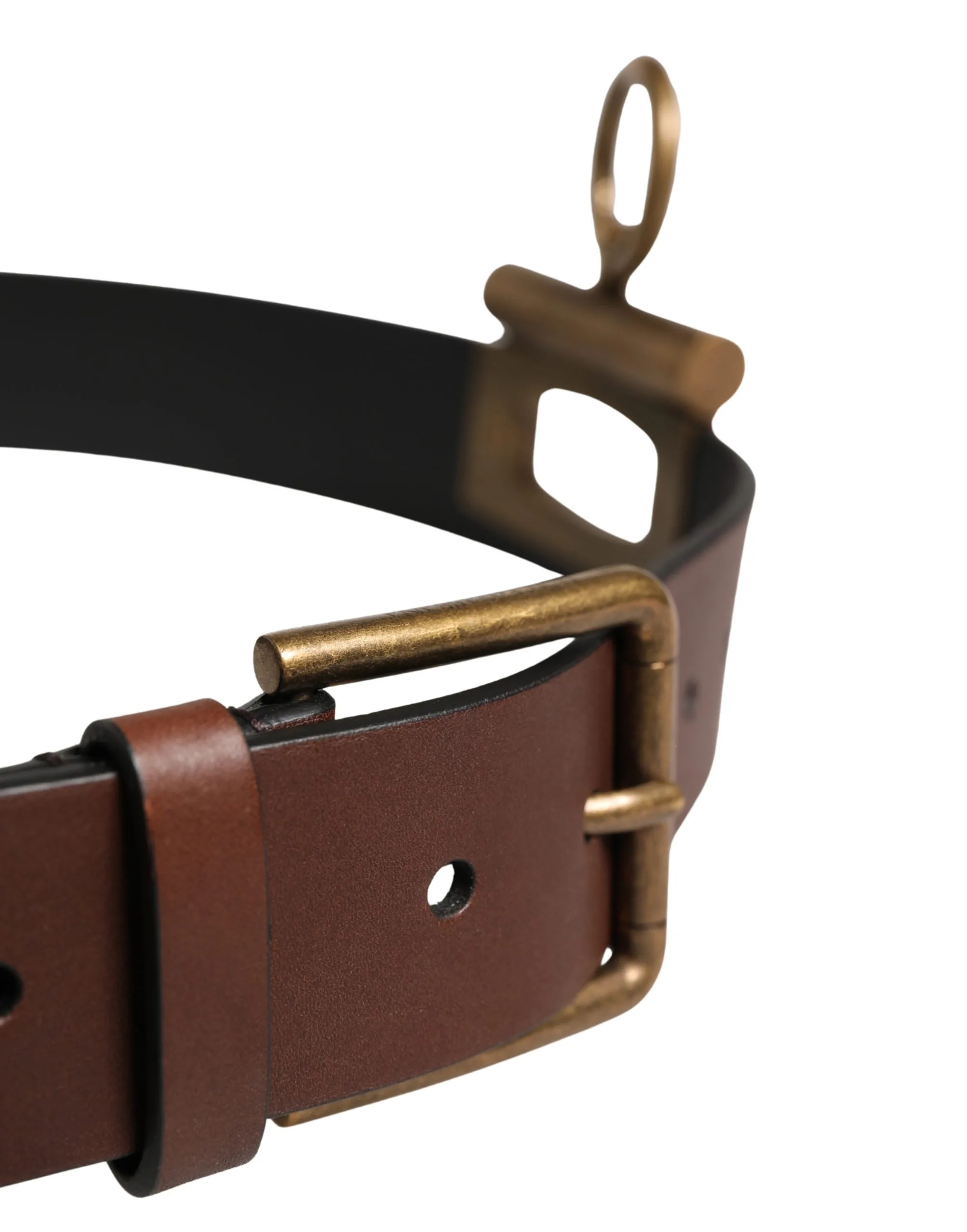 Men Brown Classic Leather Metal Buckle Belt - Image 3