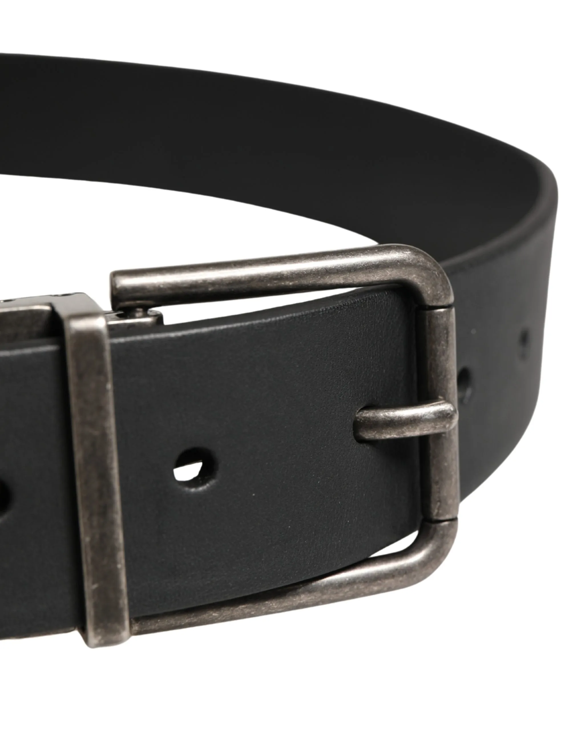 Men Black Classic Leather Metal Buckle Belt - Image 3