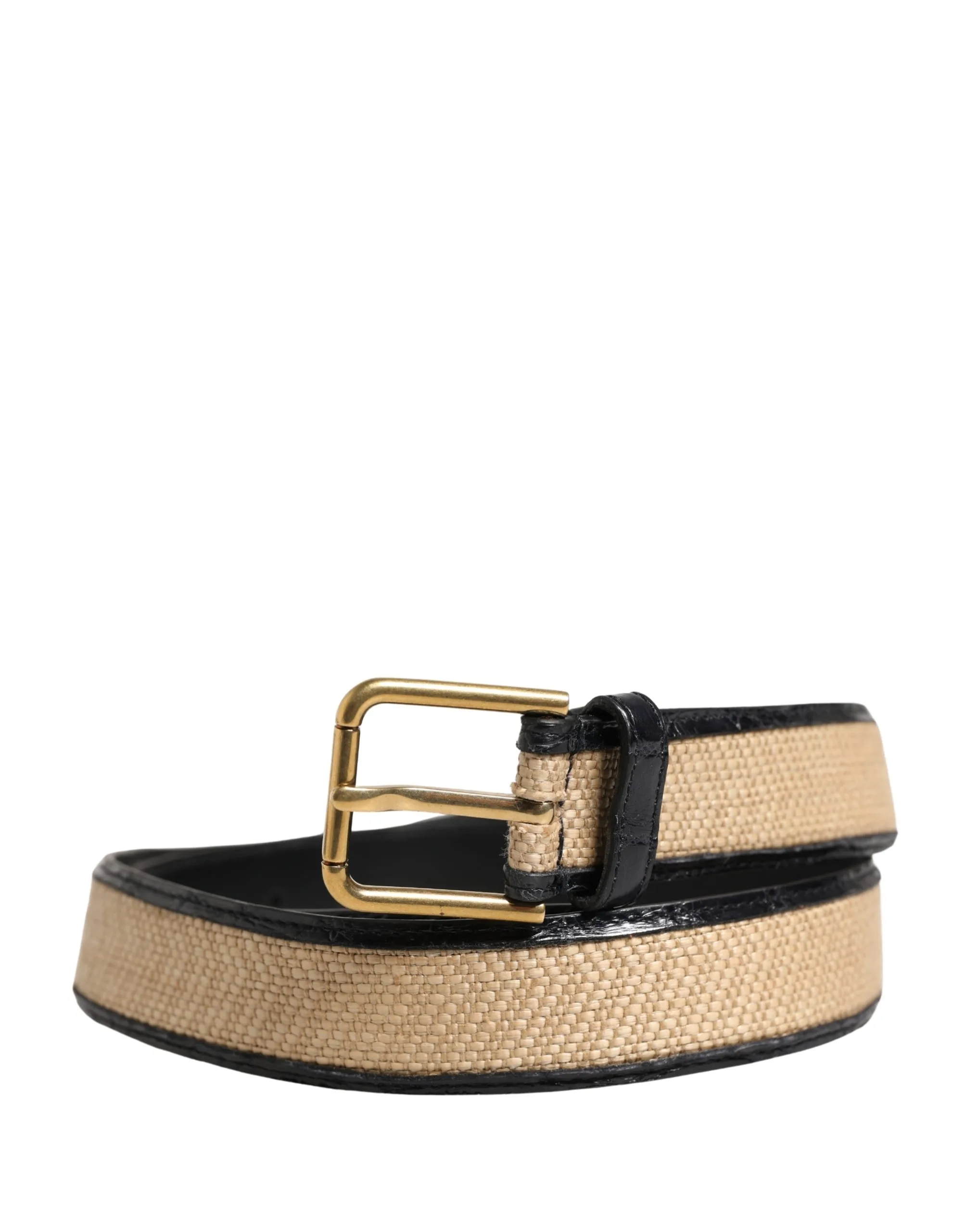 Men Beige Braided Leather Metal Buckle Belt - Image 2