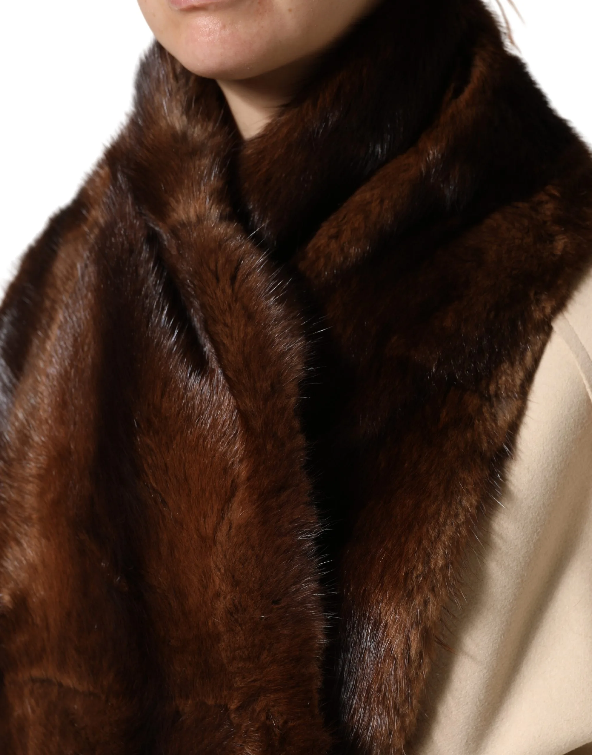 Black Brown Stripe Fur Shawl Wrap Scarf - Image 3