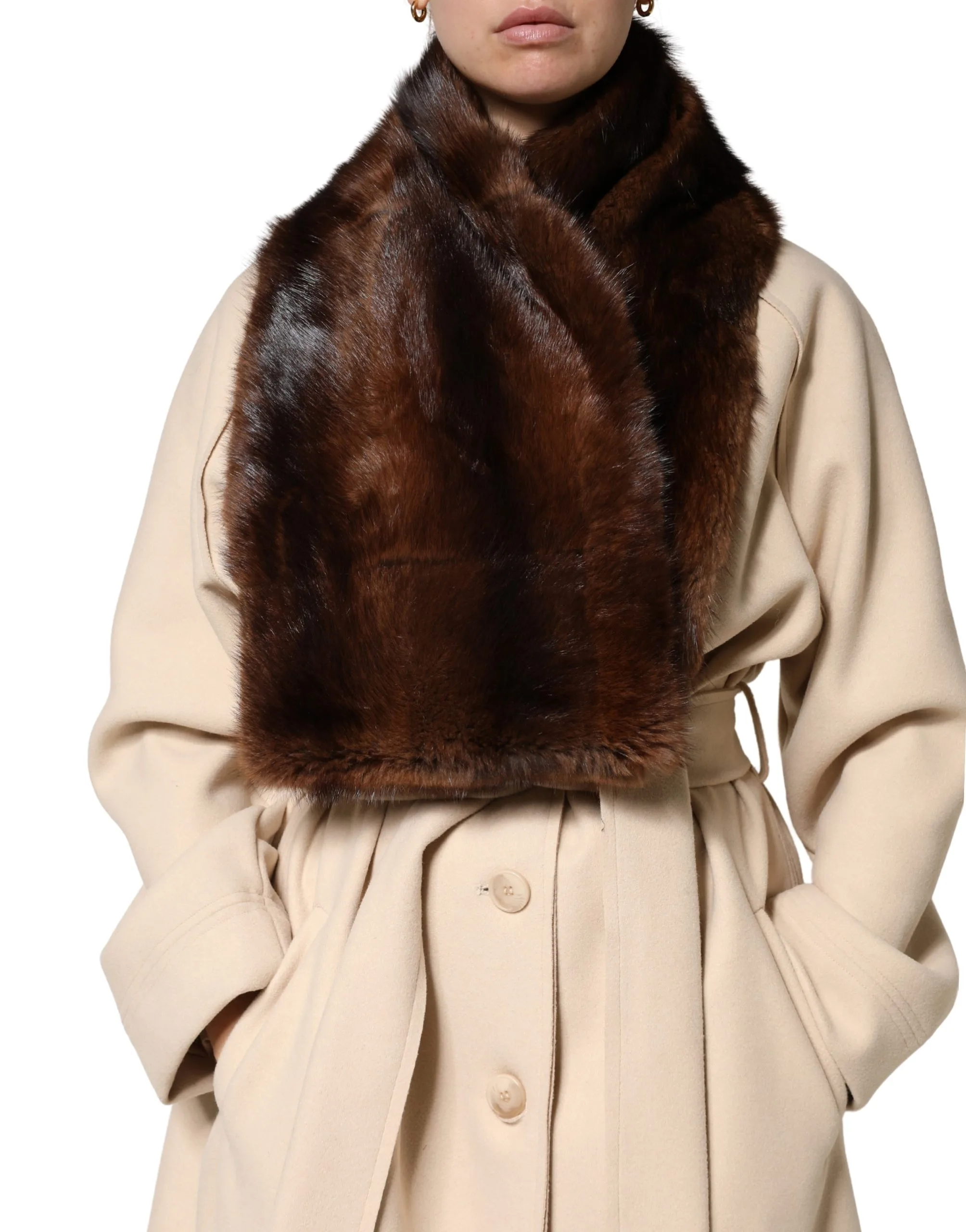 Black Brown Stripe Fur Shawl Wrap Scarf