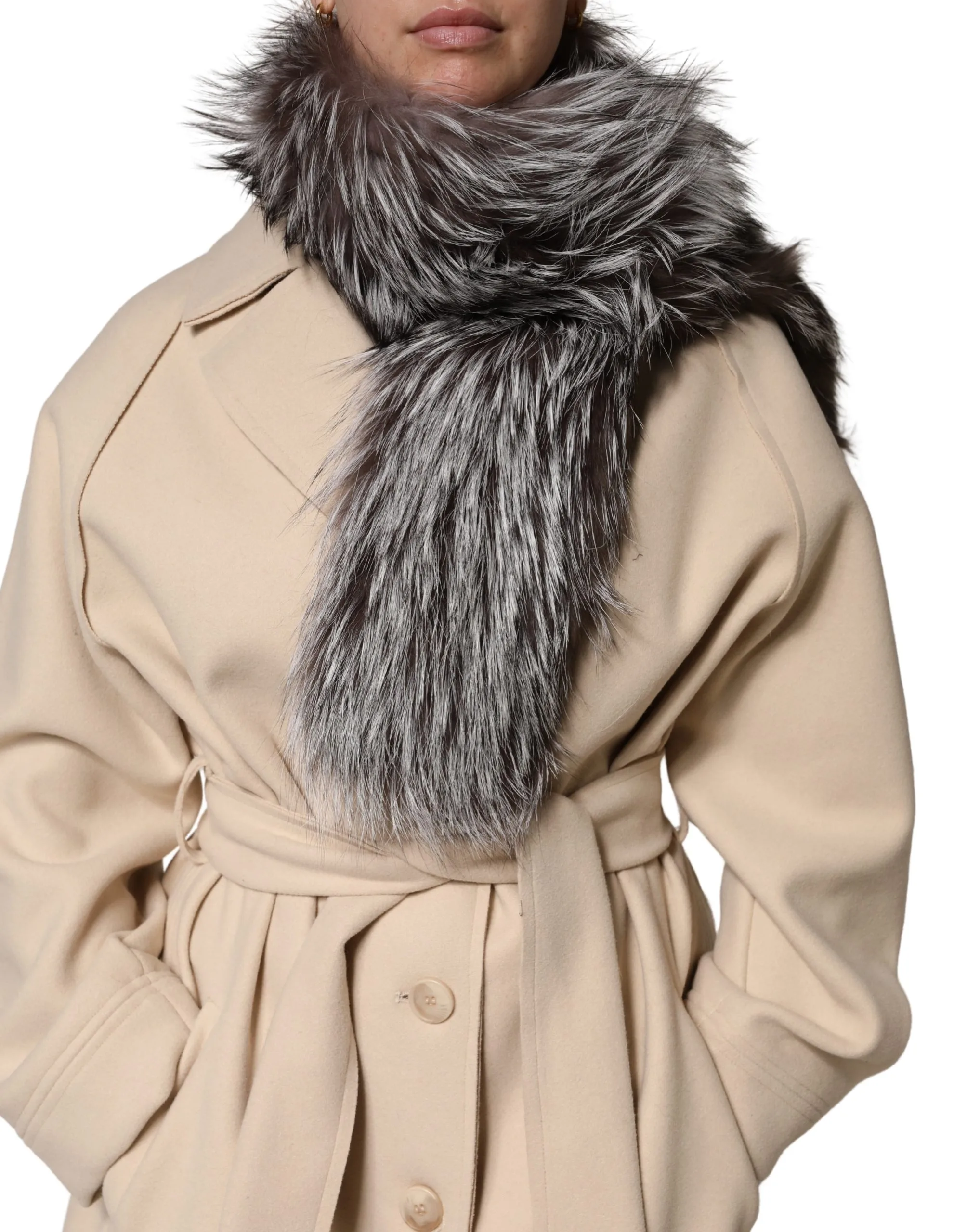 Gray Fox Fur Neck Wrap Warmer Winter Scarf
