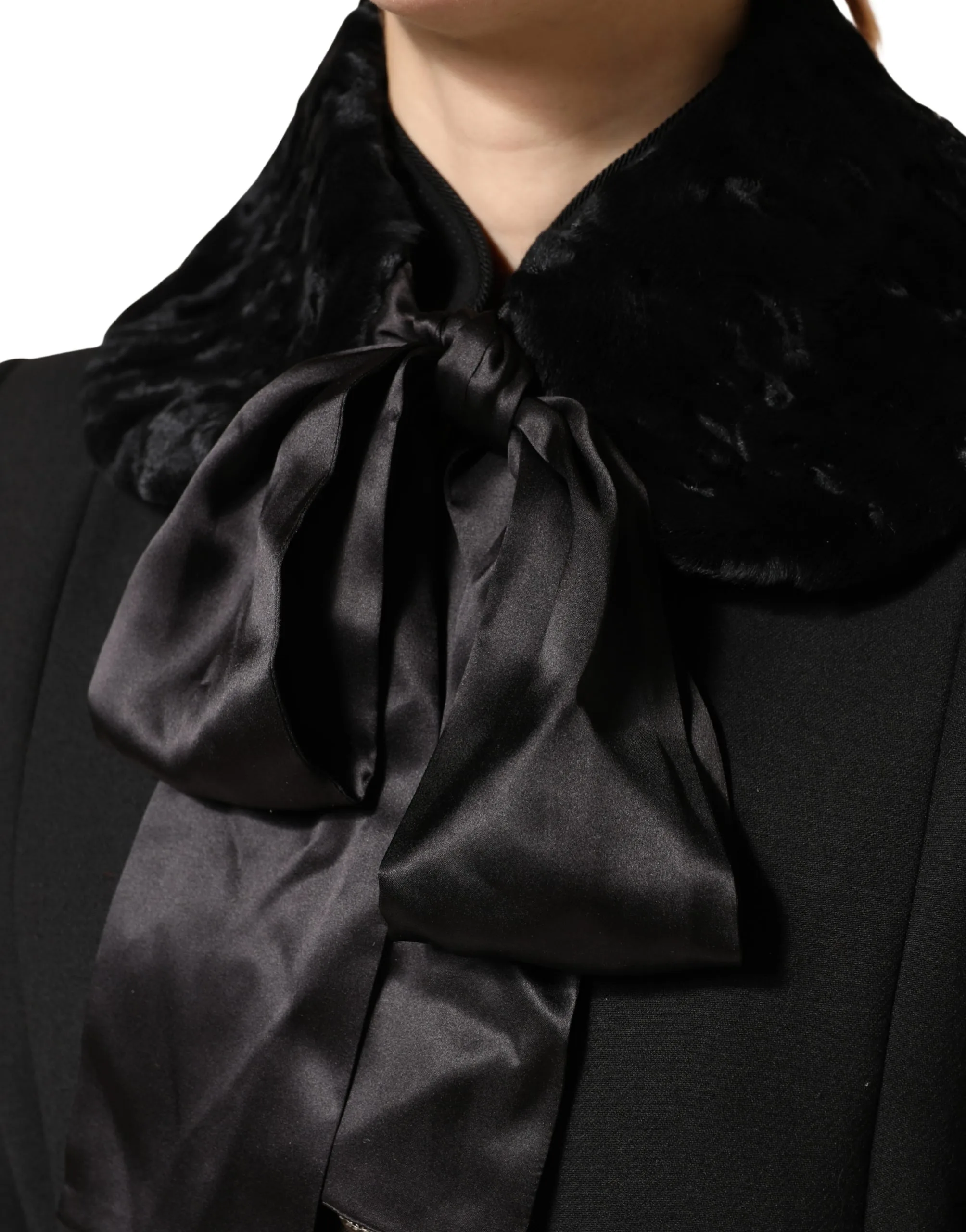 Black Lamb Fur Women Neck Warmer Winter Scarf - Image 3