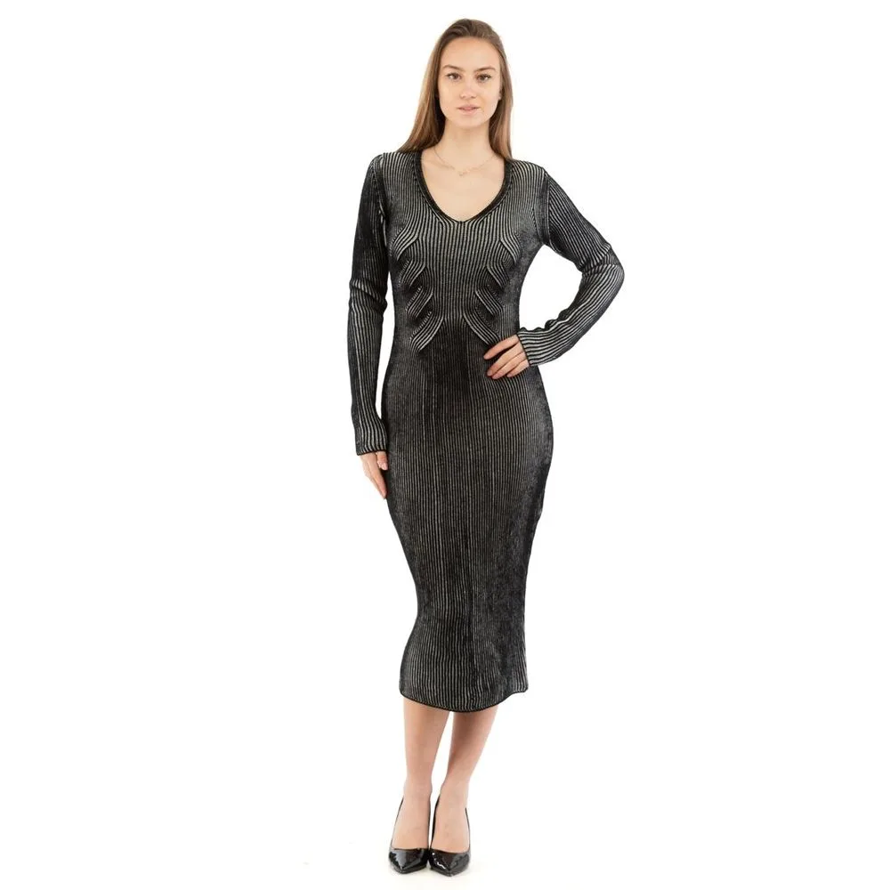 Multicolor Wool Casual Dress — Black