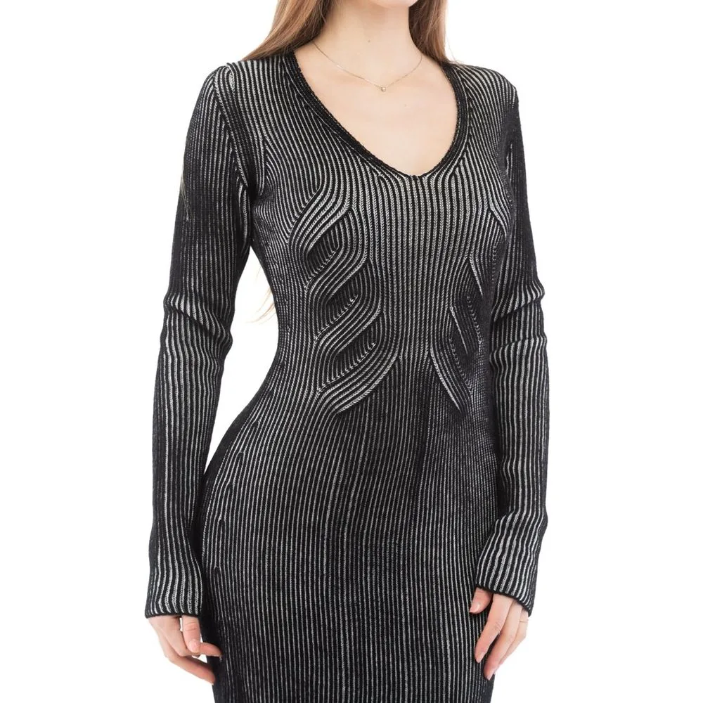 Multicolor Wool Casual Dress — Black - Image 2