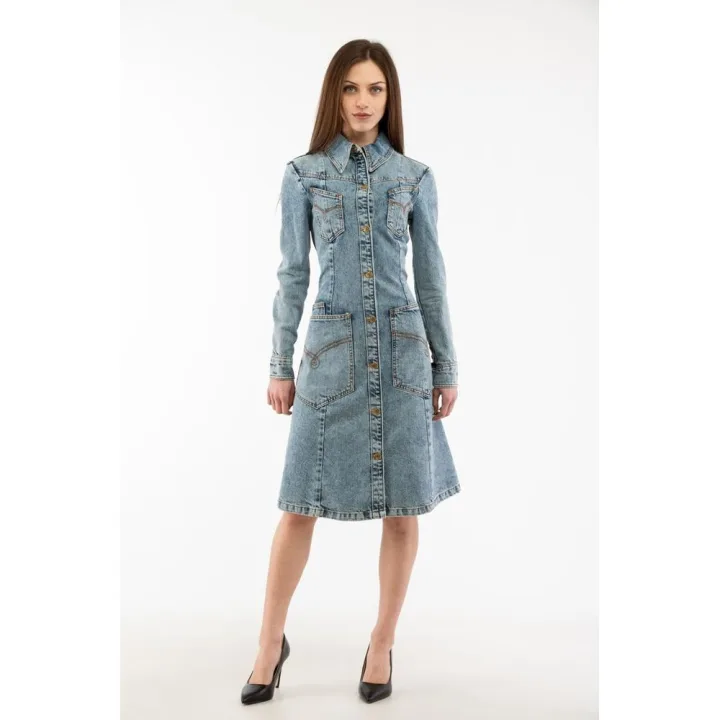 Blue Cotton Casual Dress