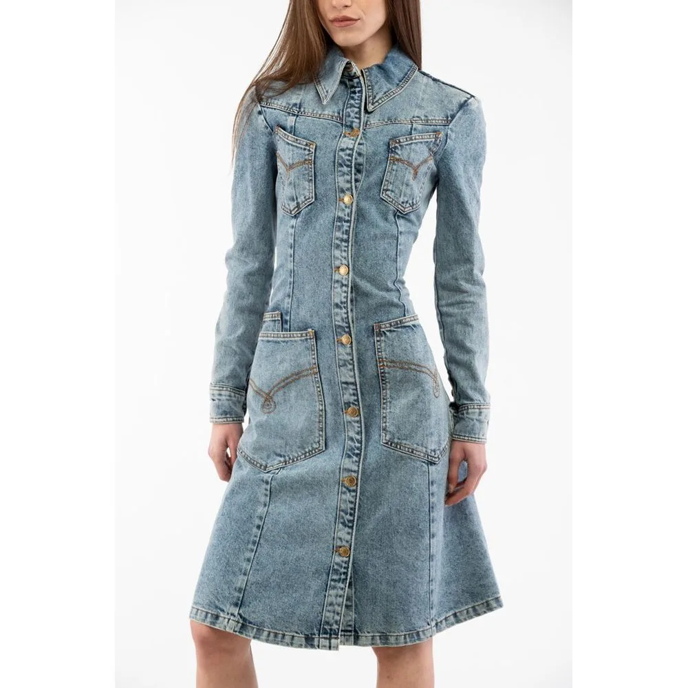 Blue Cotton Casual Dress - Image 2