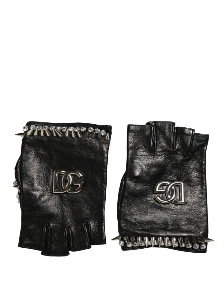 Women Black Embellished Wrist Length Mitten Gloves