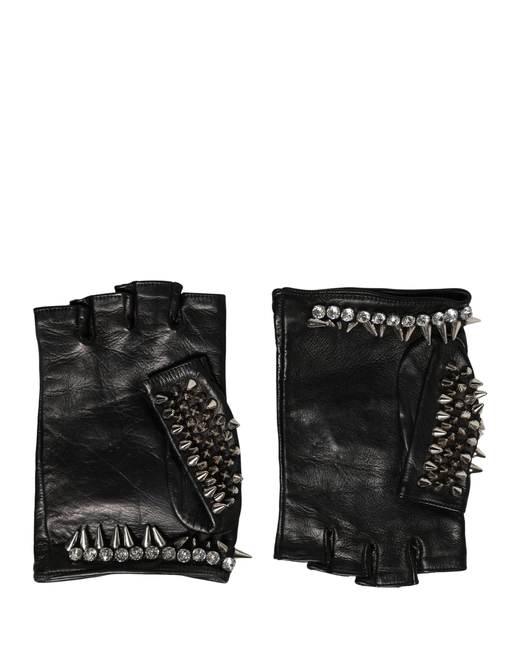 Women Black Embellished Wrist Length Mitten Gloves - Image 2