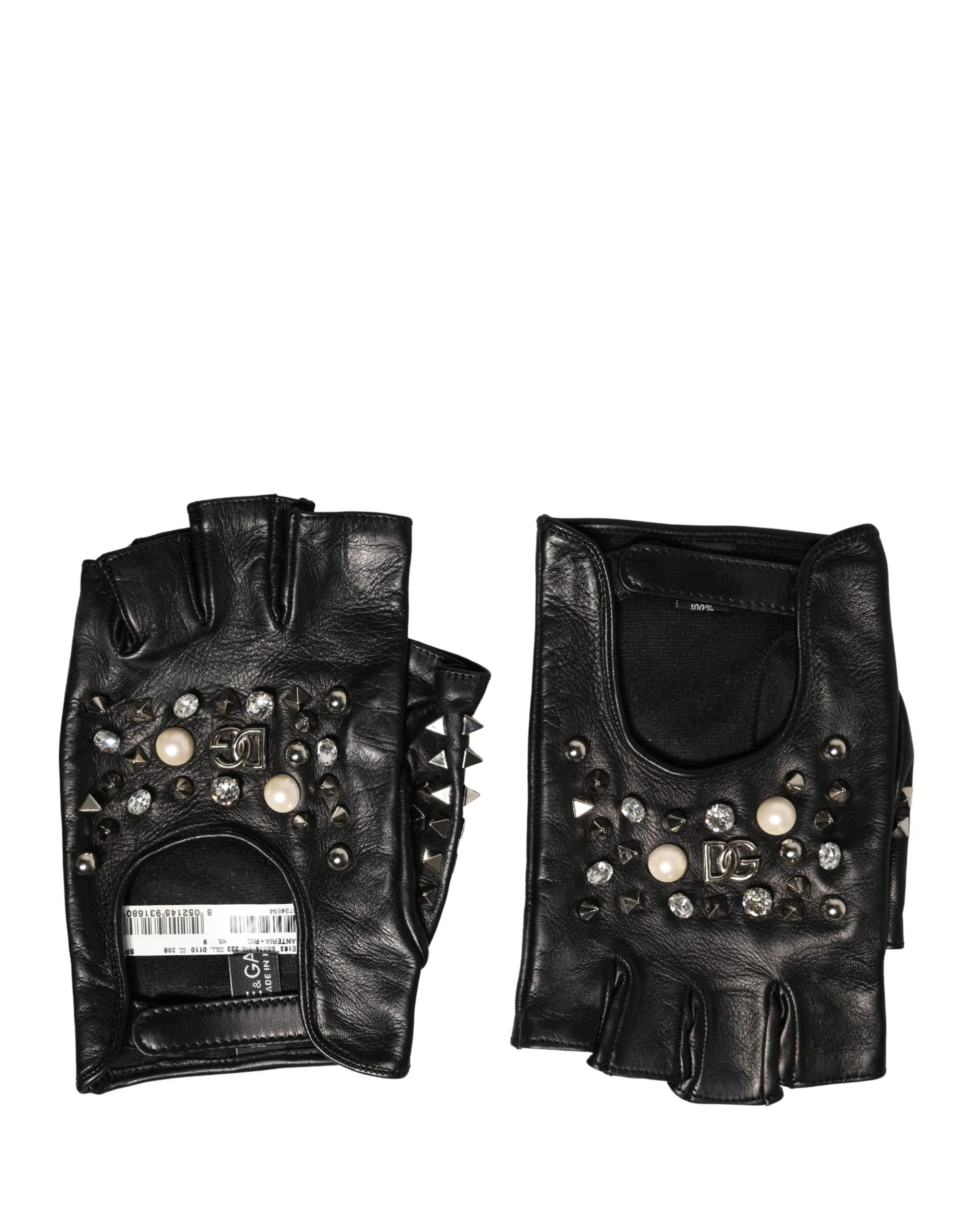 Black Embellished Wrist Length Mitten Women Gloves