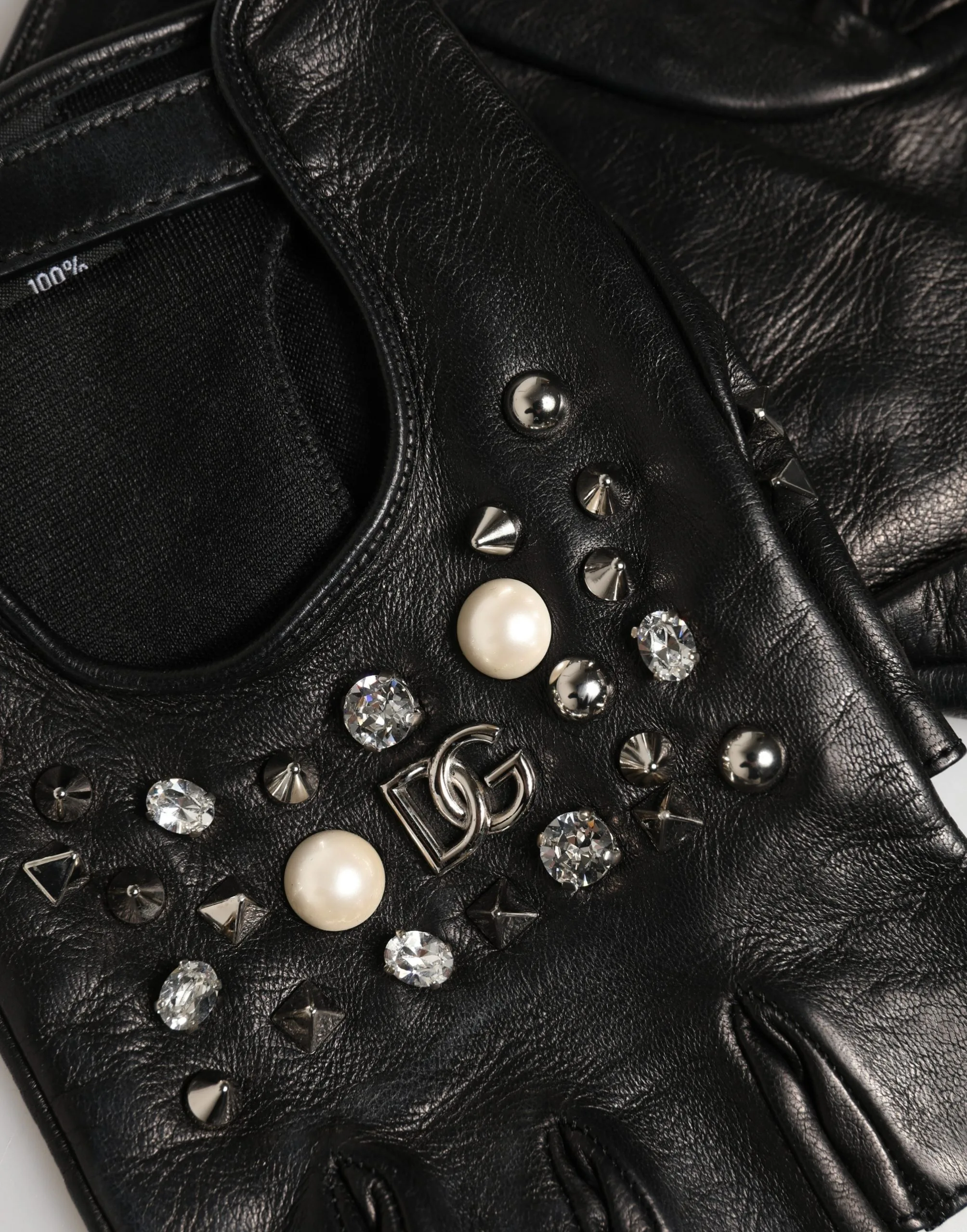 Black Embellished Wrist Length Mitten Women Gloves - Image 3
