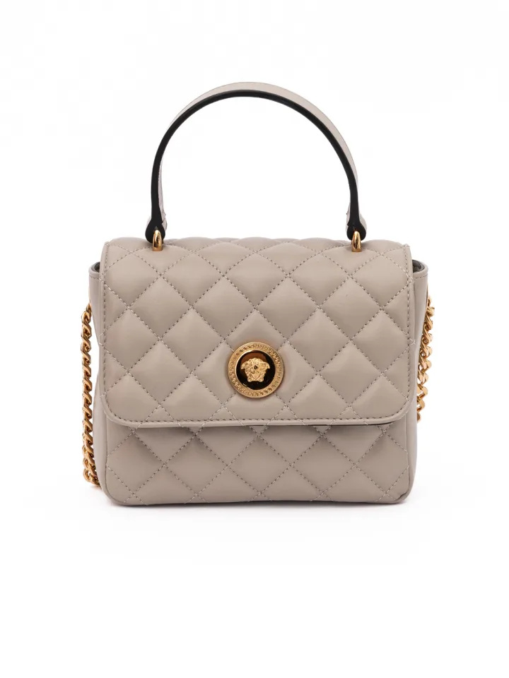 Taupe Quilted Leather Handbag