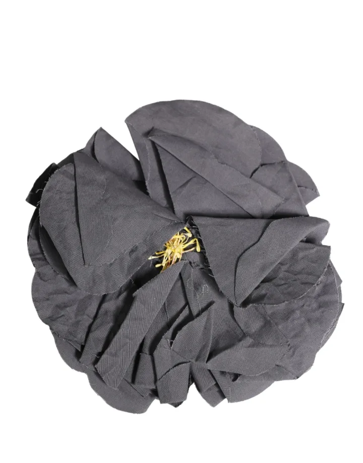 Gray Floral Motif Silk Blend Poplin Fabric Bar Pin Brooch