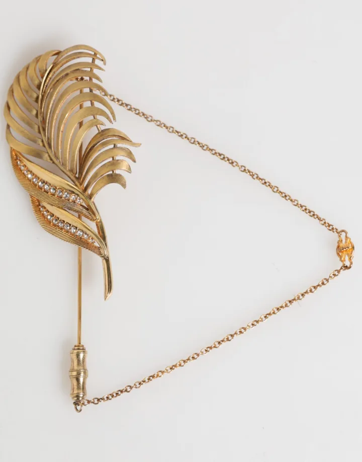 Gold Sterling Silver925 Leaf Embellished Lapel Pin Brooch