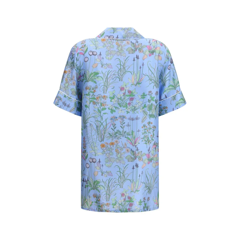 Blue Silk Pattern Shirt - Image 2