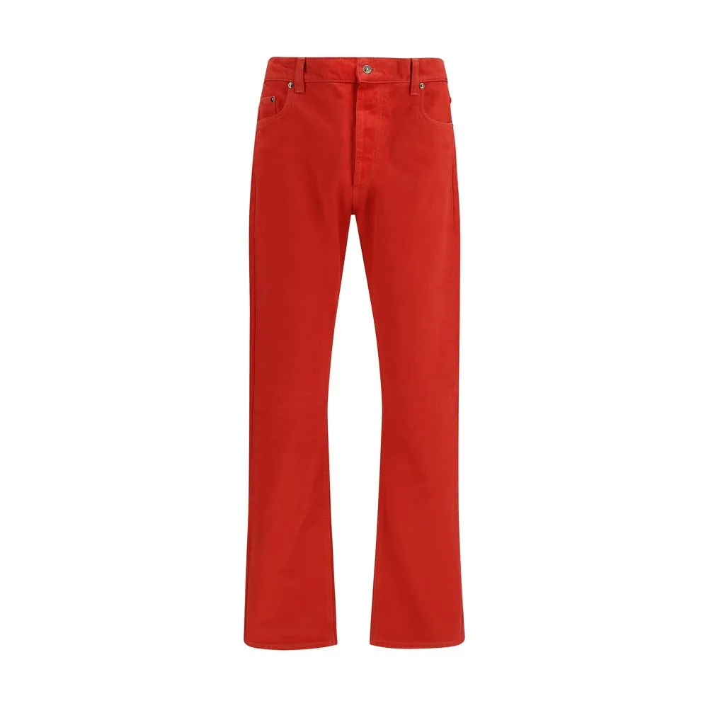 Red Cotton Straight - Leg Jeans