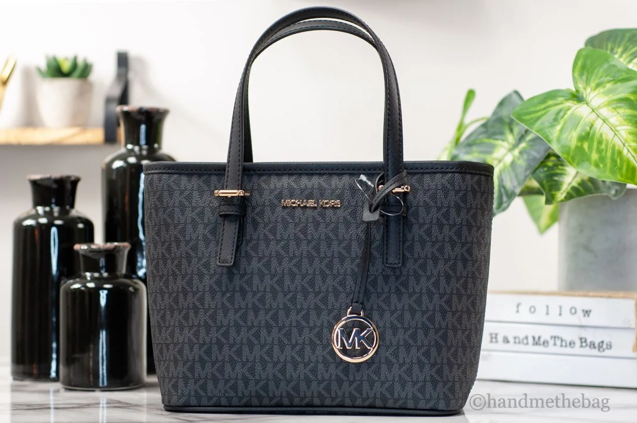 Michael Kors XS Carry All Jet Set Travel Womens Tote (BLACK SIG/GOLD) - Image 3