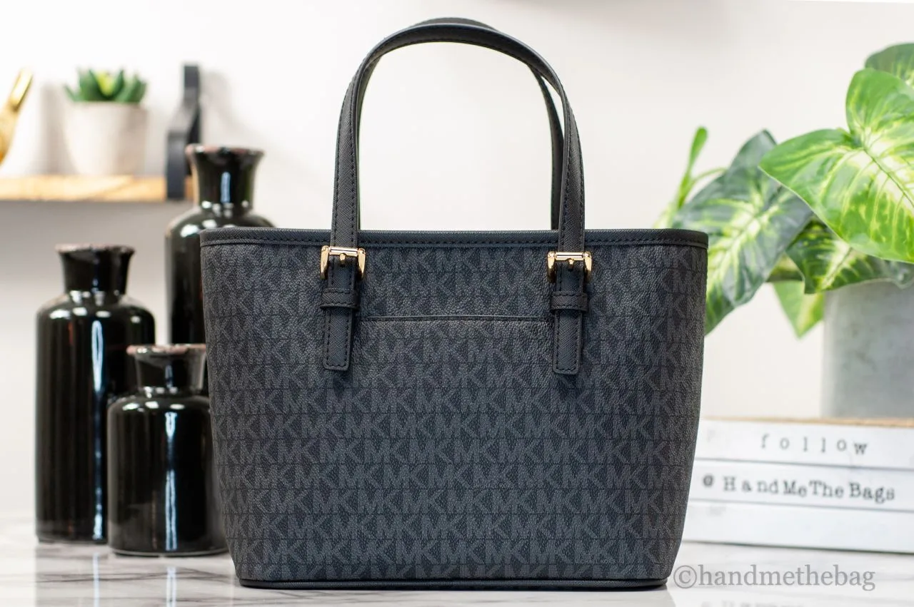 Michael Kors XS Carry All Jet Set Travel Womens Tote (BLACK SIG/GOLD) - Image 4