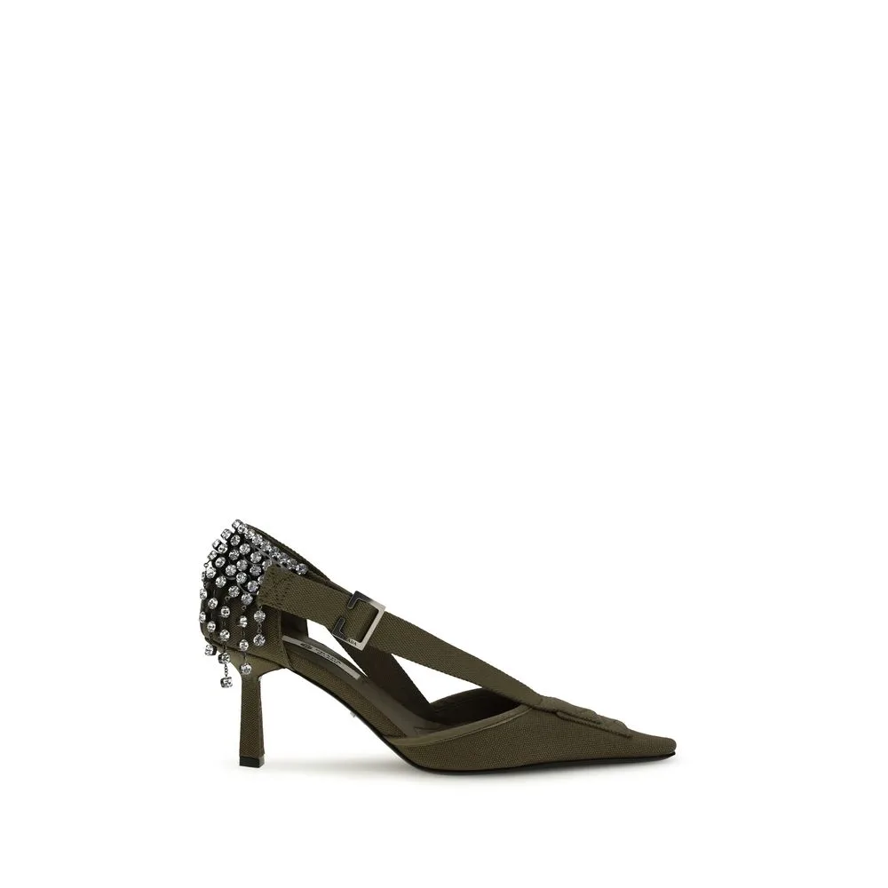 Bicolor Cotton High Heel Pumps