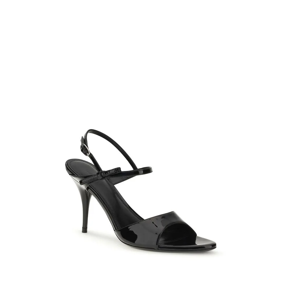 Black Calf Leather Bos Taurus Stiletto Heel Sandals - Image 2