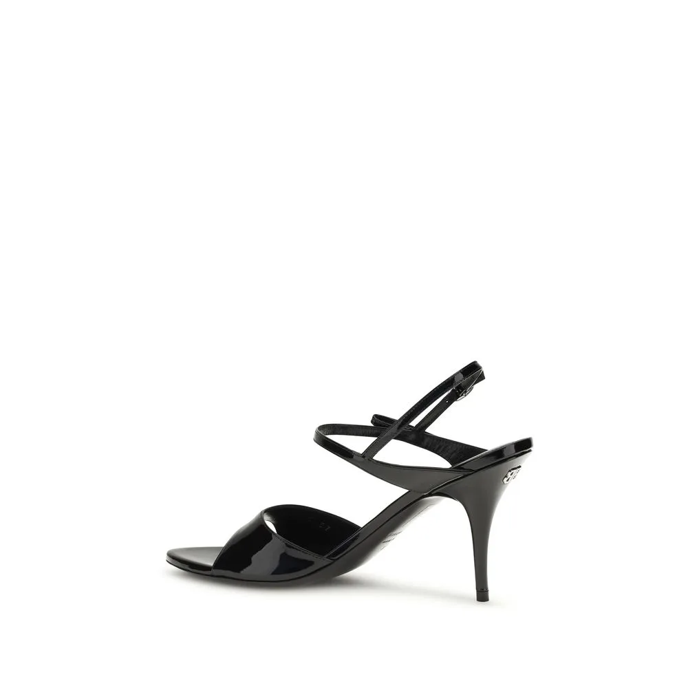 Black Calf Leather Bos Taurus Stiletto Heel Sandals - Image 3