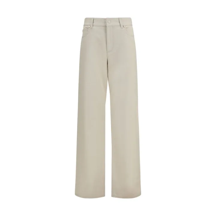 Beige Cotton Straight - Leg Jeans