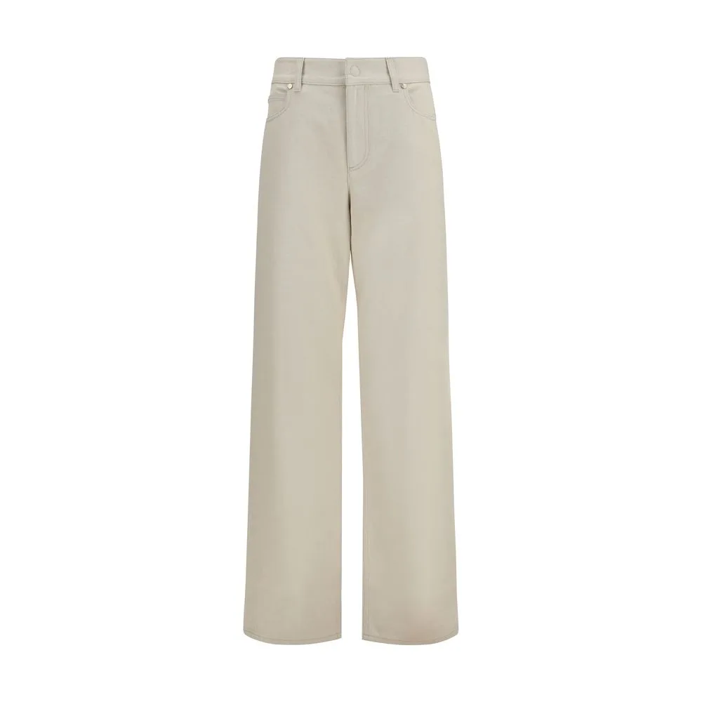 Beige Cotton Straight - Leg Jeans