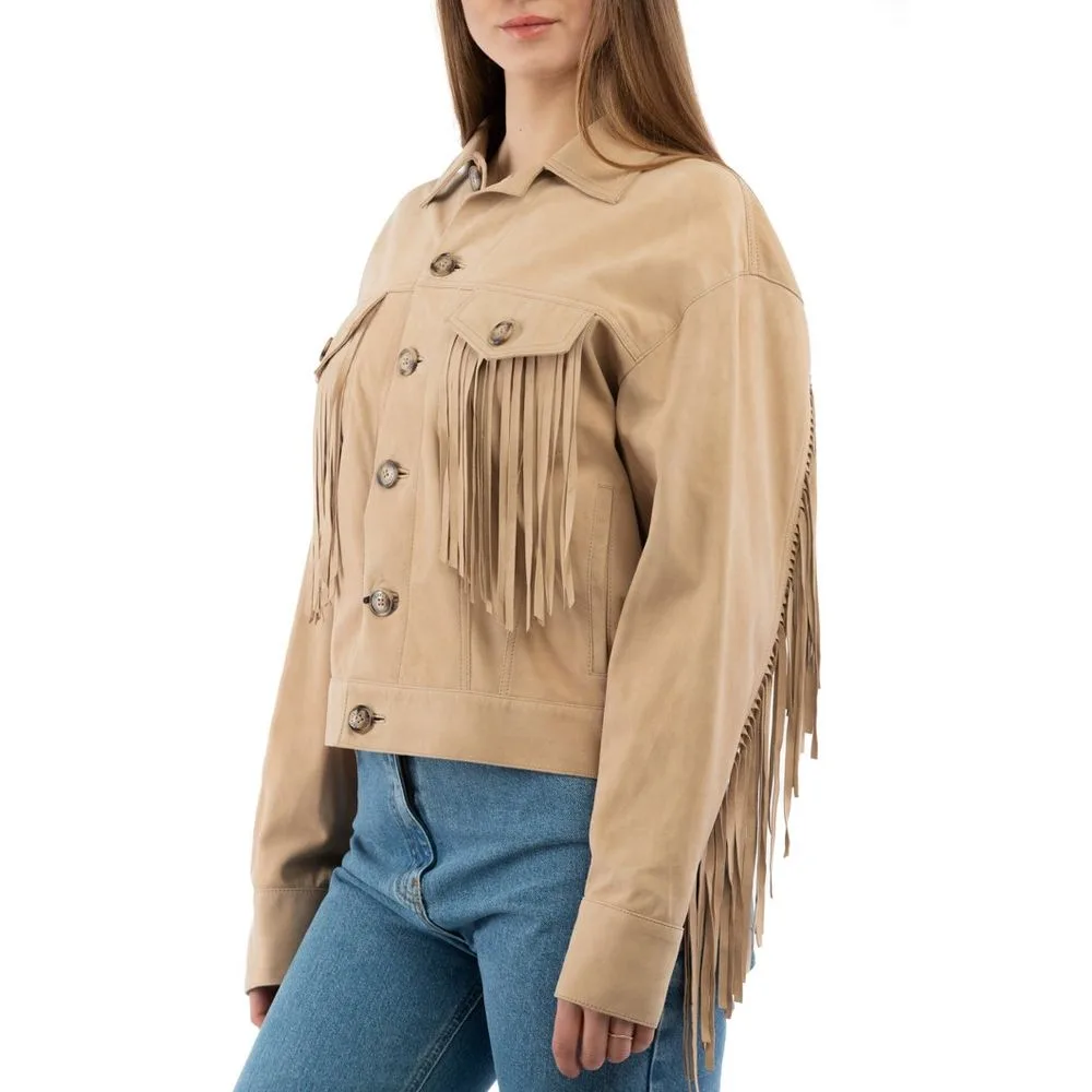 Beige Cotton Leather Jacket - Image 2