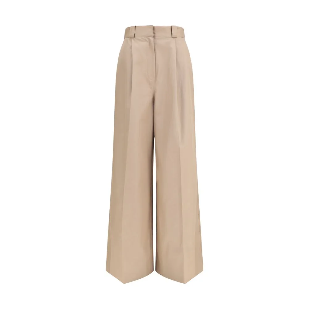 Beige Cotton Flared Pants