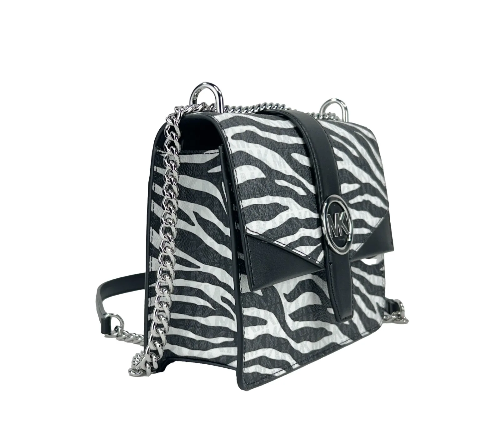 Michael Kors Greenwich Small Print Logo Crossbody Tote Chain Bag Black/White - Image 2