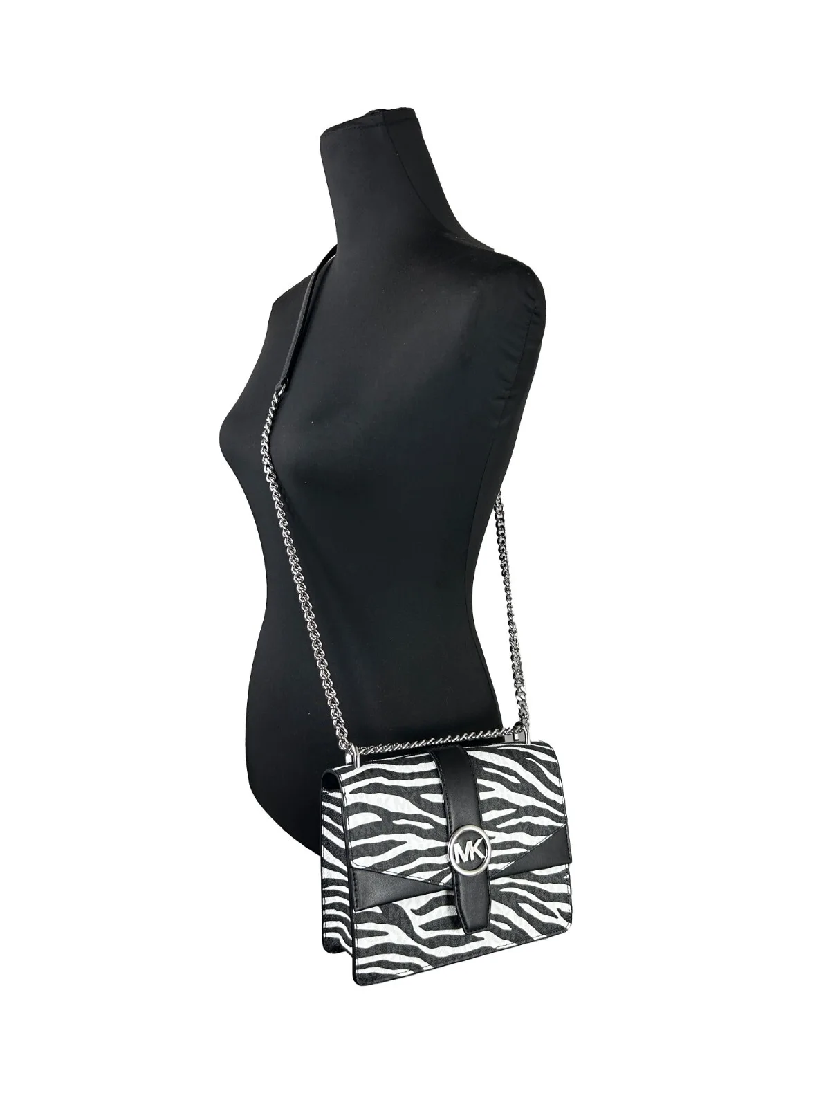 Michael Kors Greenwich Small Print Logo Crossbody Tote Chain Bag Black/White - Image 4