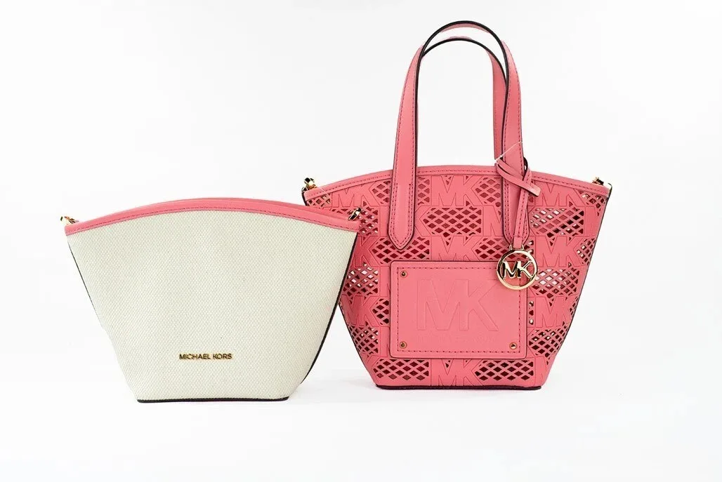 Michael Kors Kimber Small Tea Rose Leather 2 - In - 1 Zip Tote Messenger Bag Purse - Image 3
