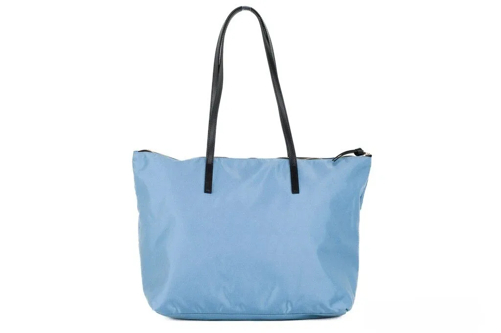 Versace Portuna Medusa Medium Cornflower Blue Nylon Leather Tote Bag Purse - Image 3