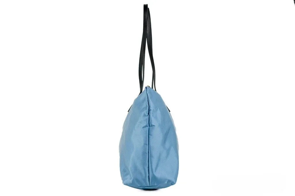 Versace Portuna Medusa Medium Cornflower Blue Nylon Leather Tote Bag Purse - Image 4