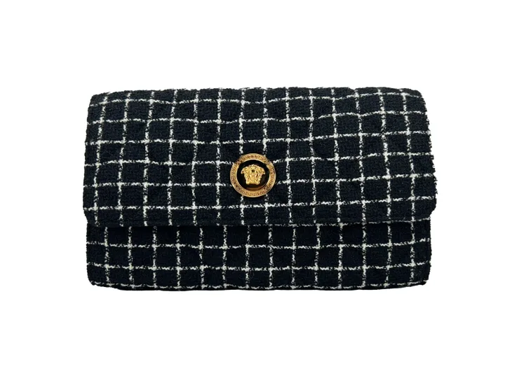 Versace Wallet On A Chain Fabric Black Crossbody Bag