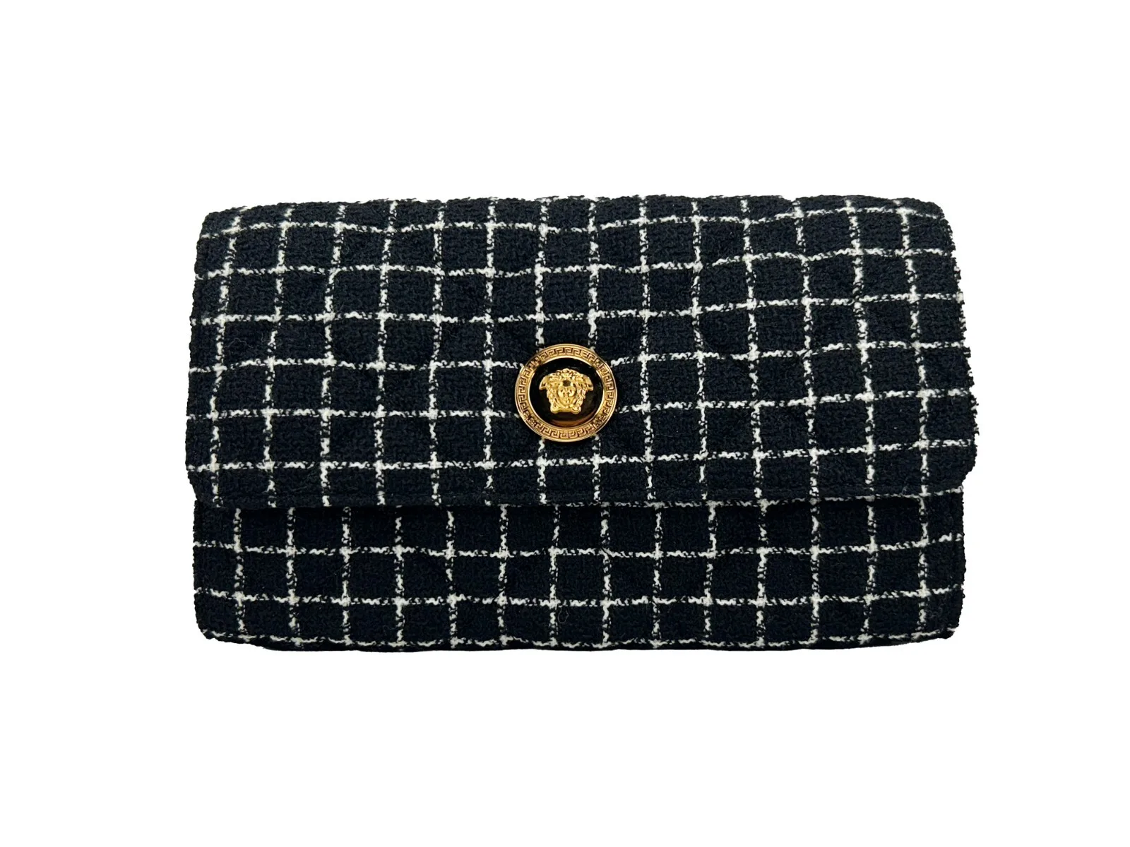 Versace Wallet On A Chain Fabric Black Crossbody Bag