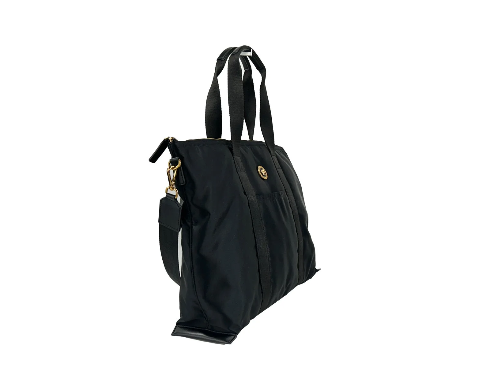 Versace Black Nylon Fabric La Medusa Shoulder Tote Bag - Image 4