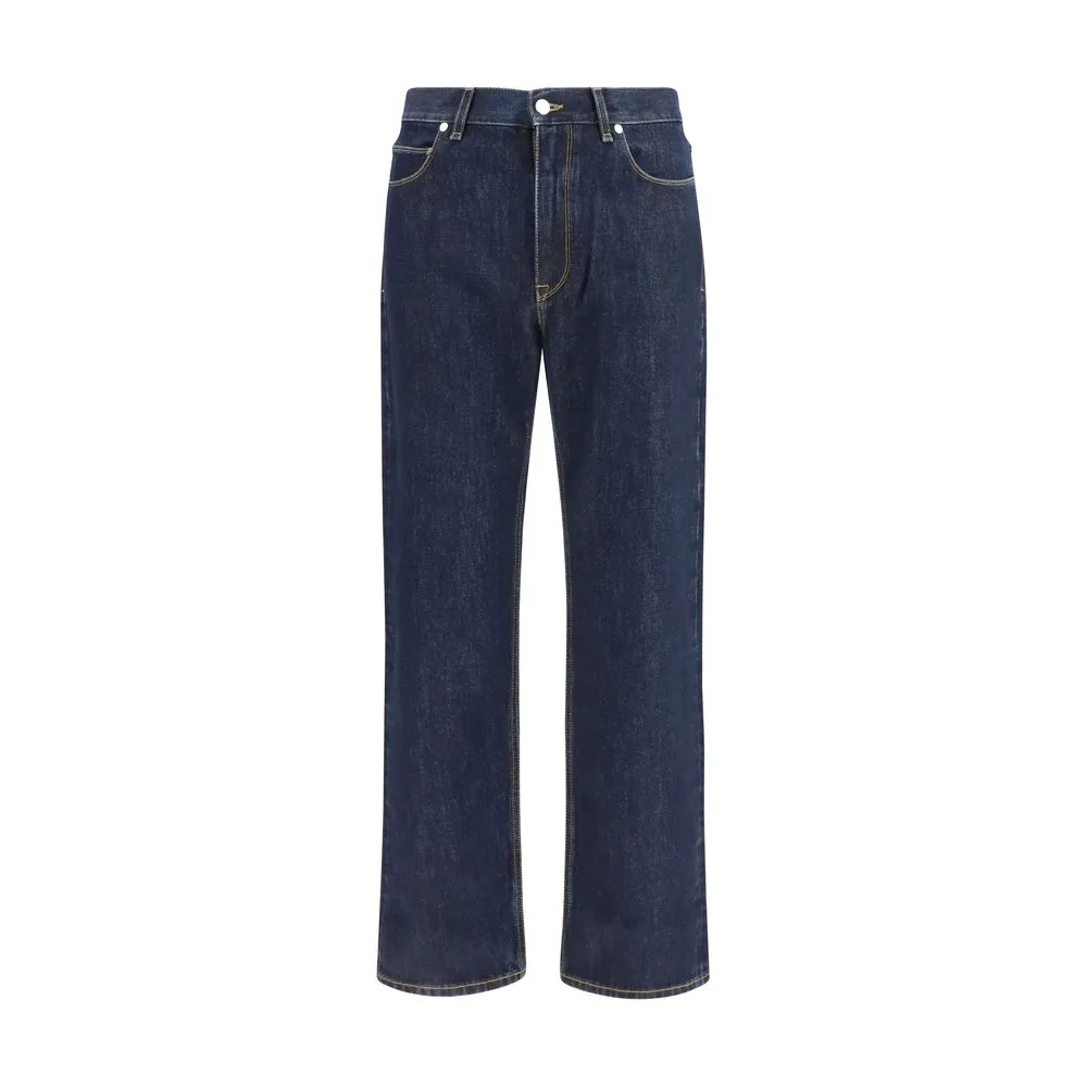 Blue Cotton Straight-Leg Jeans