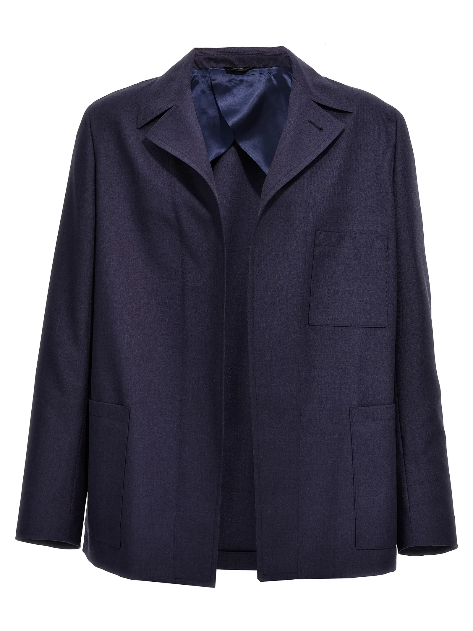 Blue Virgin Wool Full - Length Jacket