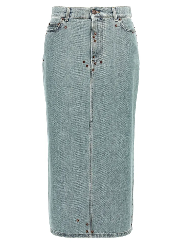 Blue Cotton Midi Skirt