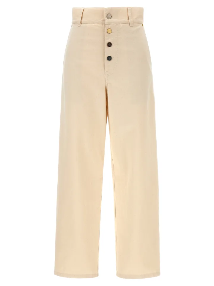 Beige Cotton Casual Pants